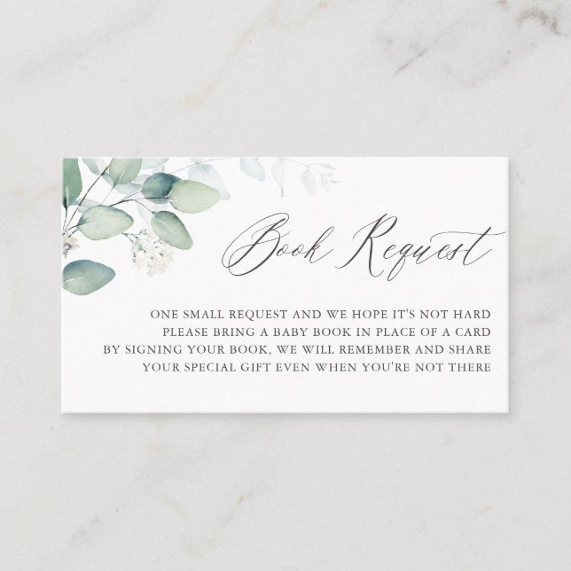 Boho Watercolor Eucalyptus Book Request Card Visitenkarte (Vorderseite)