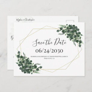 Boho Watercolor Eucalyptus Geometric Save the Date Postkarte