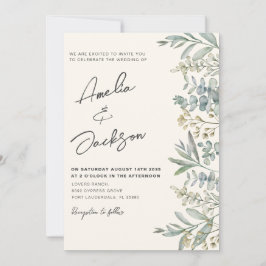 Boho Watercolor Eucalyptus Green & Ivory Wedding Einladung