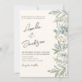 Boho Watercolor Eucalyptus Green & Ivory Wedding Einladung
