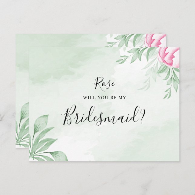 Boho Watercolor Eucalyptus Greenery Bridesmaid Einladungspostkarte (Vorne/Hinten)