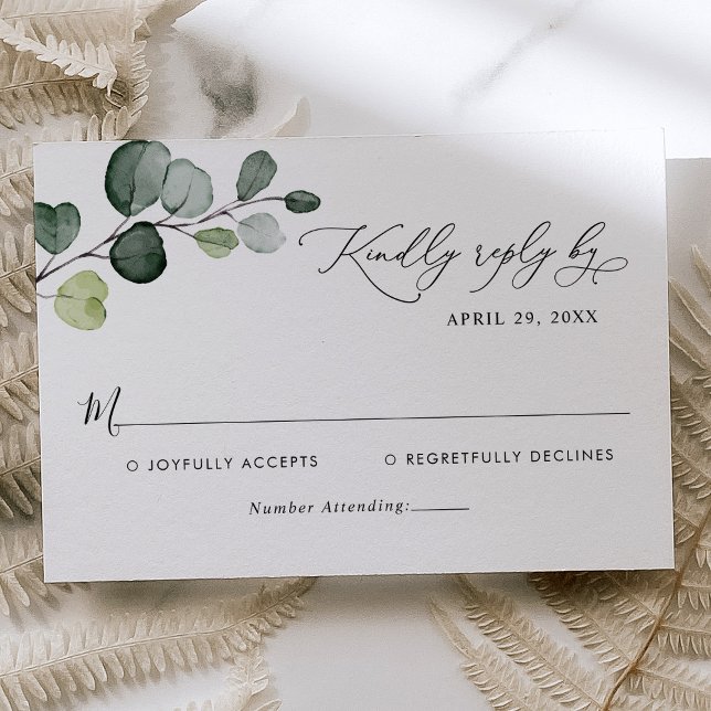 Boho Watercolor Eucalyptus Verlasse Grüne Hochzeit RSVP Karte (Von Creator hochgeladen)