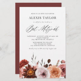 Boho Watercolor Fall Blume Bat Mitzvah Einladung