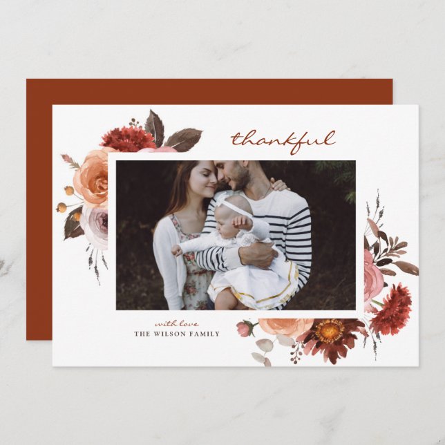 Boho Watercolor Fall Blume Foto Erntedank (Vorne/Hinten)