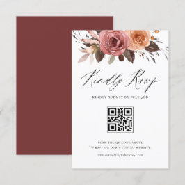 Boho Watercolor Fall Blume Hochzeitsstichtag QR-Co RSVP Karte