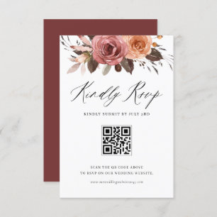 Boho Watercolor Fall Blume Hochzeitsstichtag QR-Co RSVP Karte