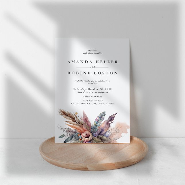 Boho Watercolor Feather Wedding Einladung (Von Creator hochgeladen)