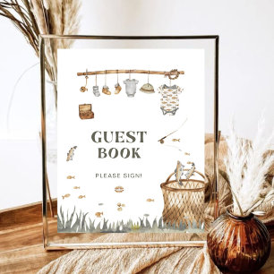 Boho Watercolor Fishing Baby Shooting Guest Book Poster