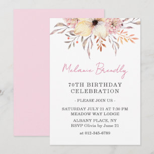Boho Watercolor Floral 50. Geburtstagsparty Einlad Einladung