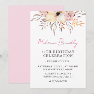 Boho Watercolor Floral 60. Geburtstagsparty Einlad Einladung