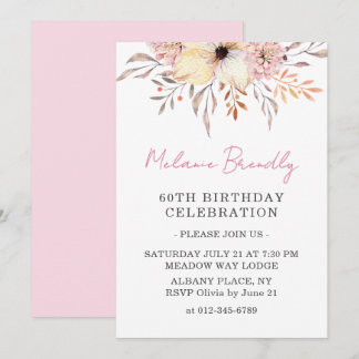 Boho Watercolor Floral 60. Geburtstagsparty Einlad Einladung