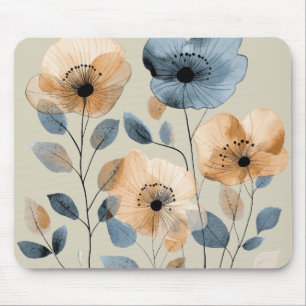 Boho Watercolor Floral Blue Peach Mousepad