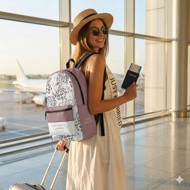 Boho Watercolor Floral Bride Backpack Bedruckter Rucksack (This beautiful personalized backpack would make a great gift for the new bride! )