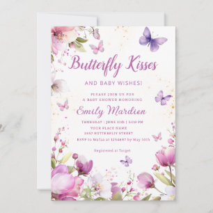 Boho Watercolor Floral Butterfly Girl Babydusche Einladung