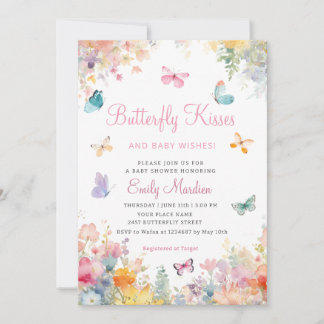 Boho Watercolor Floral Butterfly Girl Babydusche Einladung