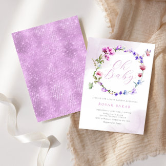 Boho Watercolor Floral Butterfly Girl Babydusche Einladung