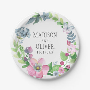 Boho Watercolor Floral & Butterfly Hochzeit Pappteller