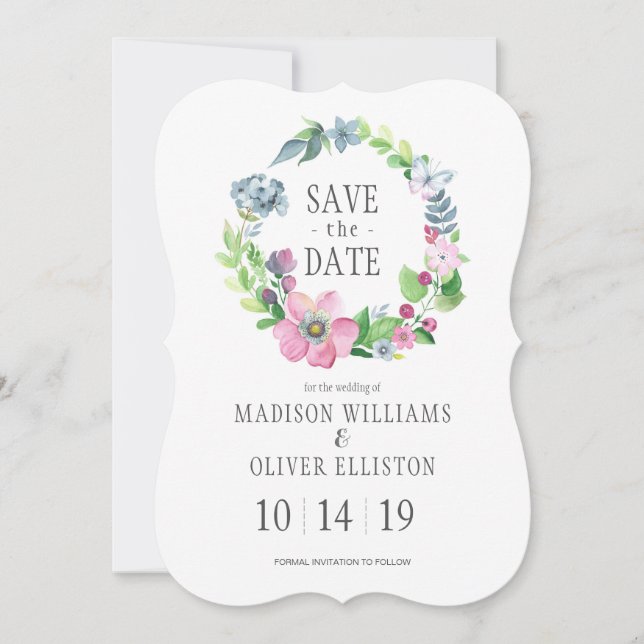 Boho Watercolor Floral & Butterfly | Save The Date (Vorderseite)