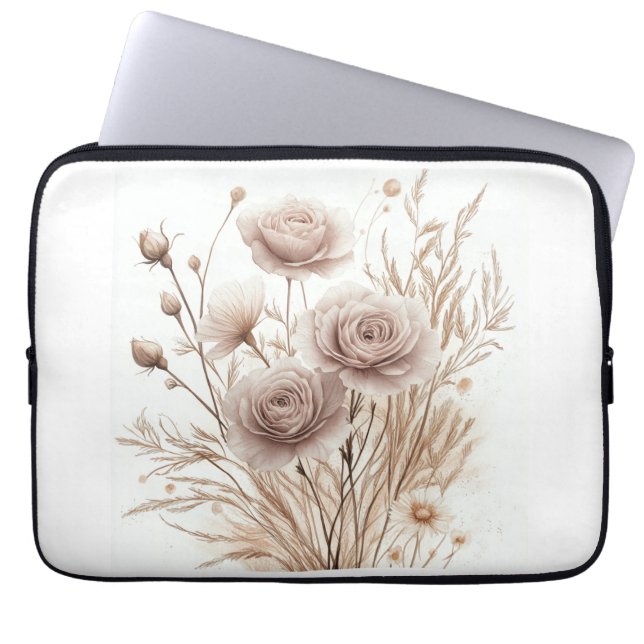 Boho Watercolor Floral Electronics Bag - Elegant & Laptopschutzhülle (Vorderseite)