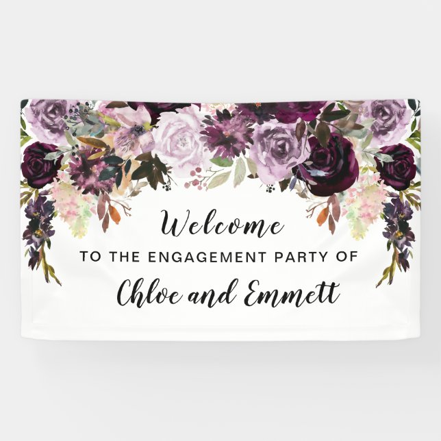 Boho Watercolor Floral Engagement Banner (Horizontal)
