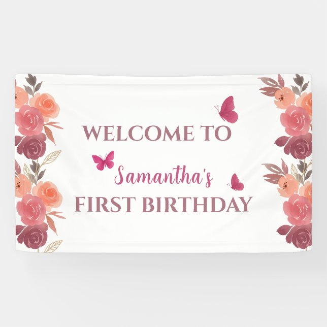 Boho-Watercolor-Floral-Erstgeburtstag  Banner (Horizontal)
