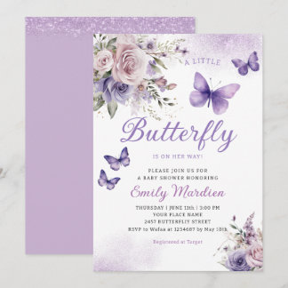 Boho Watercolor Floral Girl Butterfly Baby Shower Einladung
