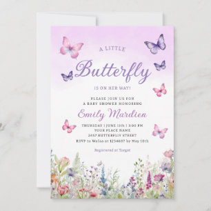 Boho Watercolor Floral Girl Butterfly Babydusche Einladung