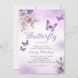 Boho Watercolor Floral Girl Butterfly Babydusche Einladung