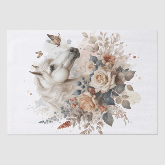 Boho Watercolor Floral Horse Tissue Seidenpapier (Vorderseite)
