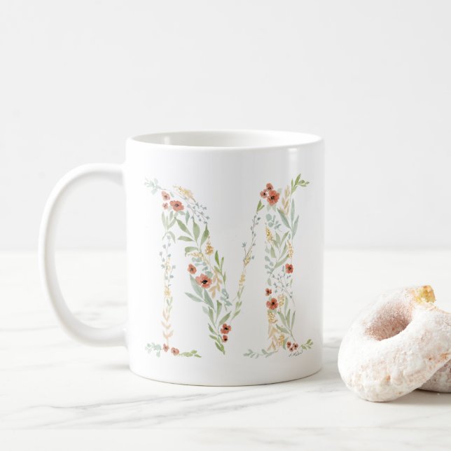 Boho Watercolor Floral Kaffeetasse (Mit Donut)