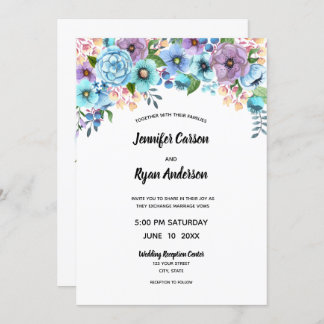 Boho Watercolor Floral Lilac & Aquamarin Personali Einladung