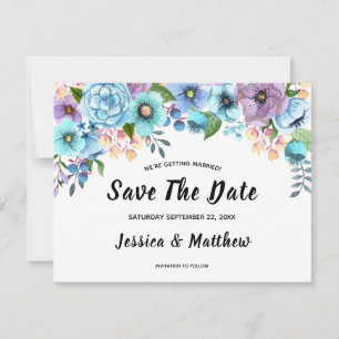 Boho Watercolor Floral Lilac & Aquamarin Personali Save The Date