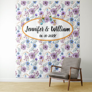 Boho Watercolor Floral Lilac & Aquamarin Personali Wandteppich