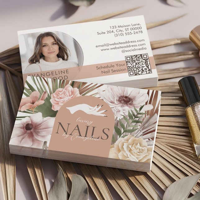 Boho Watercolor Floral Manicurist Beauty Nail Tech Visitenkarte (Boho Watercolor Floral Manicurist Beauty Nail Tech Business Card)
