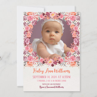 Boho Watercolor Floral Neugeborenes Baby Girl Foto Ankündigung