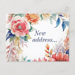 Boho Watercolor Floral New Address Ankündigung Postkarte