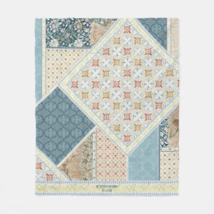 BOHO Watercolor Floral Patchwork Muster Blue Tan Fleecedecke