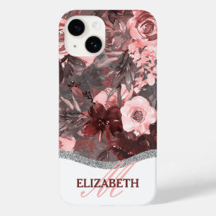 Boho Watercolor Floral Pattern - Pink Monogram Case-Mate iPhone 14 Hülle