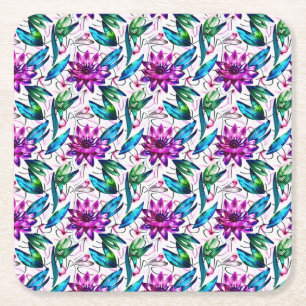 Boho Watercolor Floral Pattern Rechteckiger Pappuntersetzer