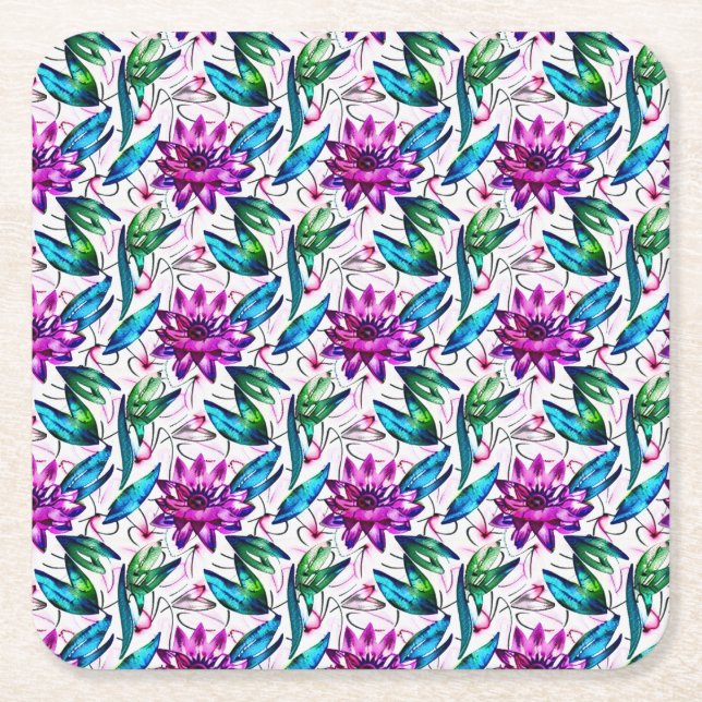 Boho Watercolor Floral Pattern Rechteckiger Pappuntersetzer (Vorderseite)