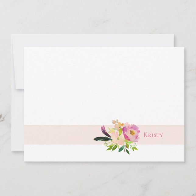 Boho Watercolor Floral Pink Personalisiert Mitteilungskarte (Vorderseite)