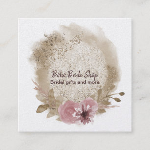 Boho Watercolor Floral Square Business Card Quadratische Visitenkarte