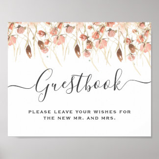 Boho Watercolor Floral Wedding Gästebuchunterschri Poster
