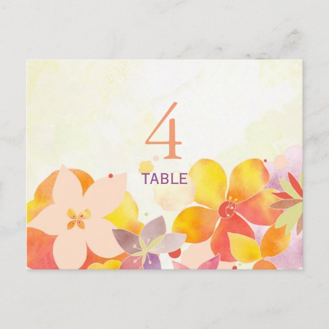 Boho Watercolor Floral Wedding Tischnummer Card (Vorderseite)