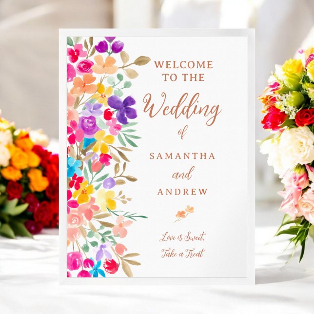 Boho Watercolor Floral Wedding Willkommen Poster (Boho Watercolor Floral Wedding Welcome Poster)