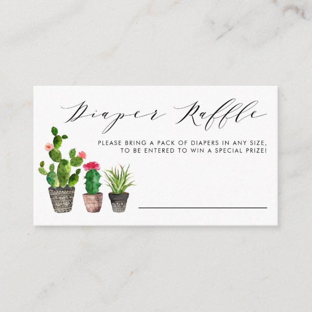 Boho Watercolor gepotted Cactus Diaper Raffle Game Begleitkarte (Vorderseite)