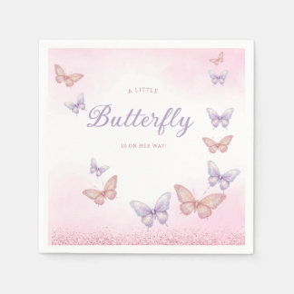 Boho Watercolor Glitzer Butterfly Girl Babydusche Serviette