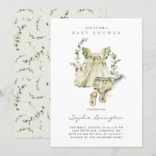 Boho Watercolor Green Dress Eucalyptus Baby Showro Einladung
