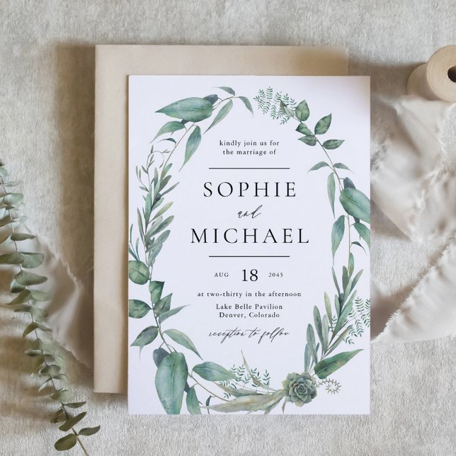 Boho Watercolor Greenery und Succulents Wedding Einladung (Boho Watercolor Greenery and Succulents Wedding Invitation)