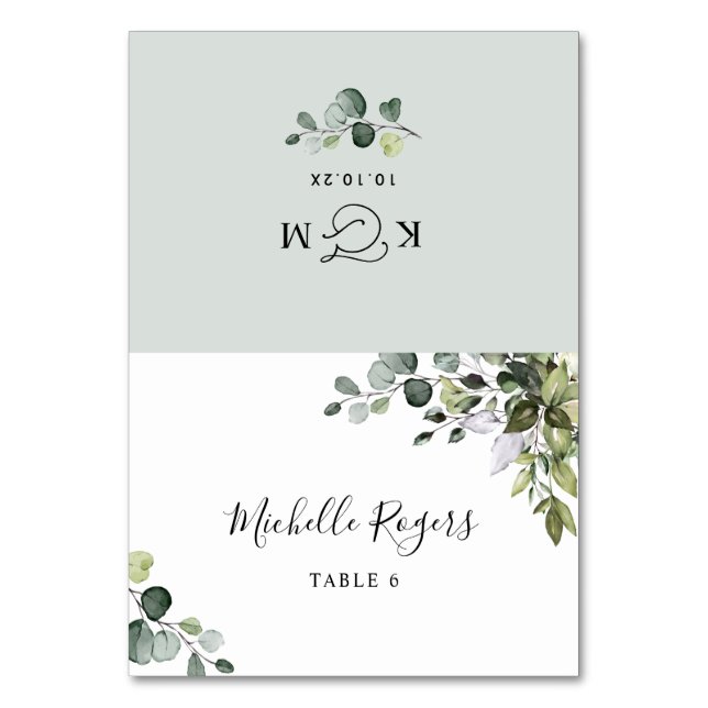 Boho Watercolor Greenery Wedding Platzkarten Tischnummer (Vorderseite)